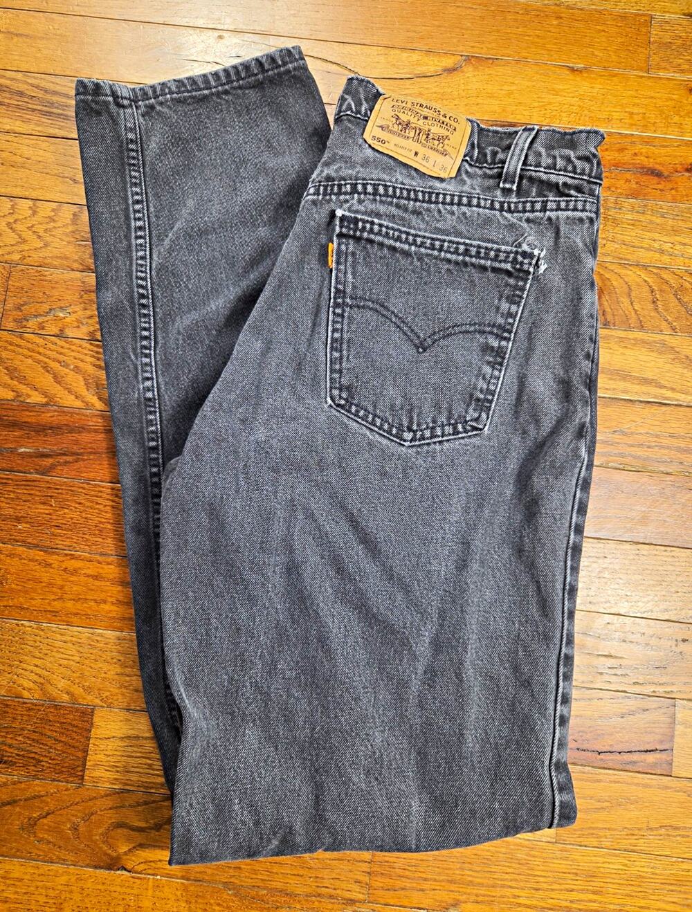 Vintage 90s Levis 550 Jeans 36x36 Black Orange Tab Made USA Relaxed Fit